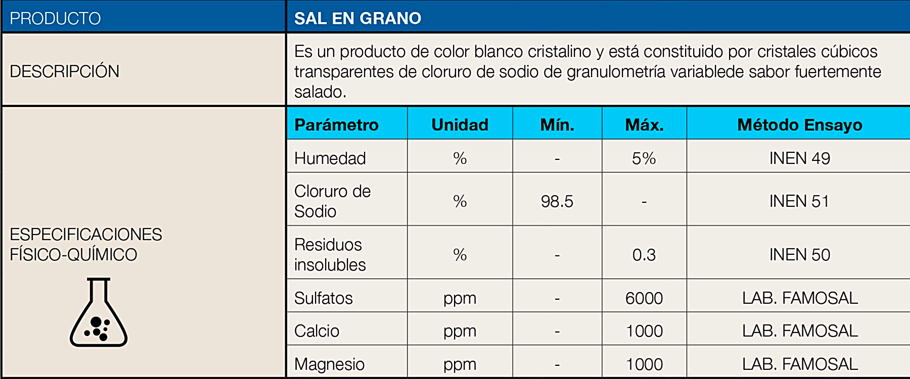 Sal en grano, detalles técnicos, descripción